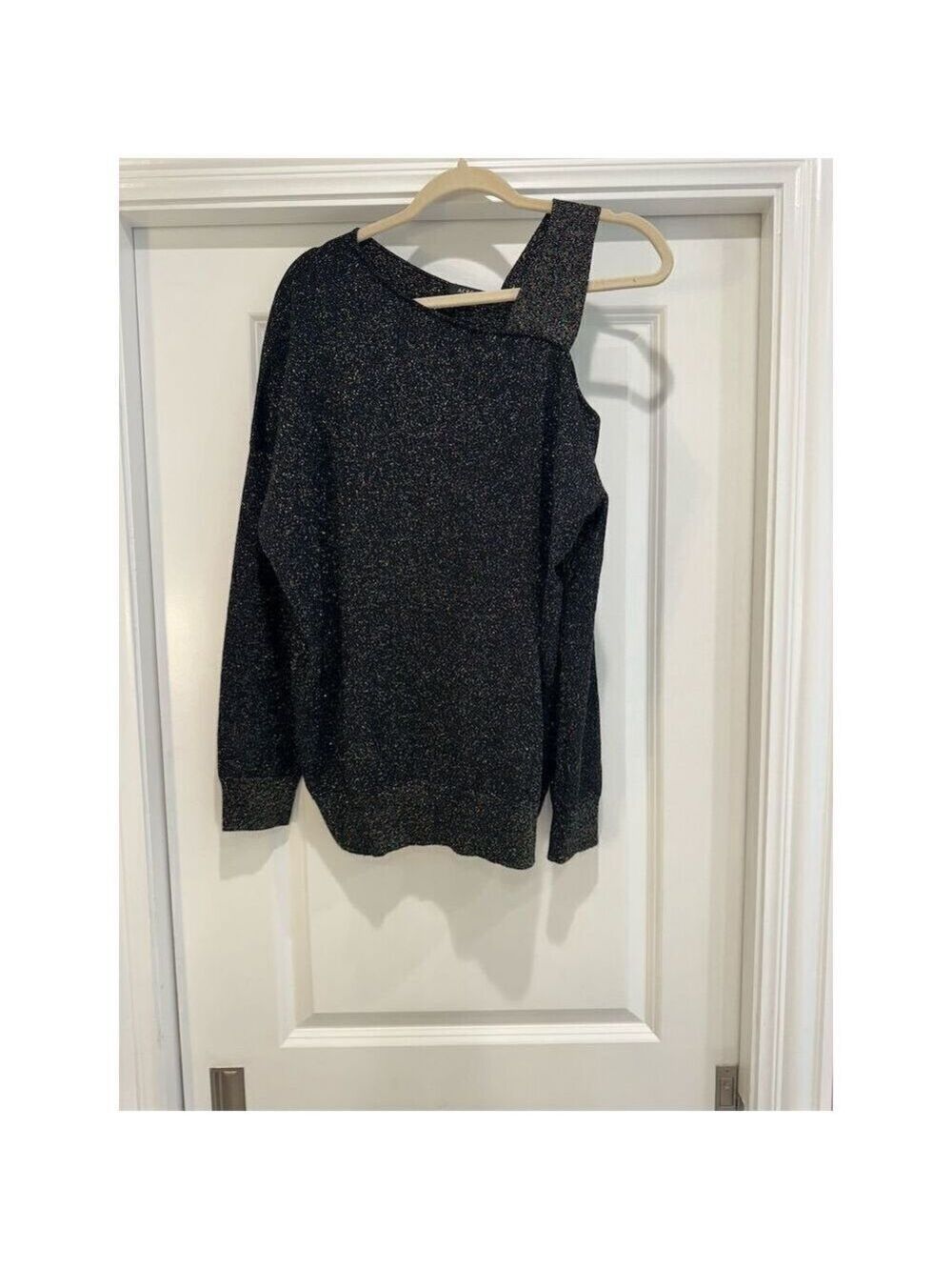 Acrobat Women's L Black Metallic Cold-Shoulder Pullover Sweater